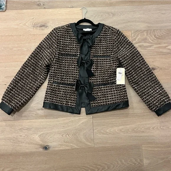 Brand New - By Anthropologie Vegan Leather-Trimmed Tweed Lady Jacket - Picture 2 of 10